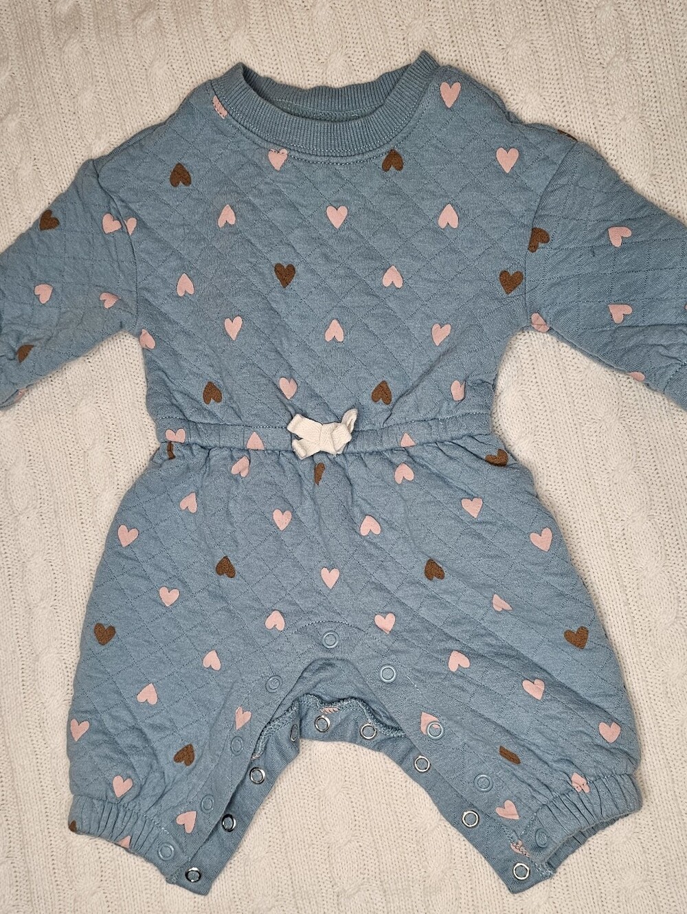 Carter's Blue Quilted One-Piece with Pink and Brown Hearts- 3mon